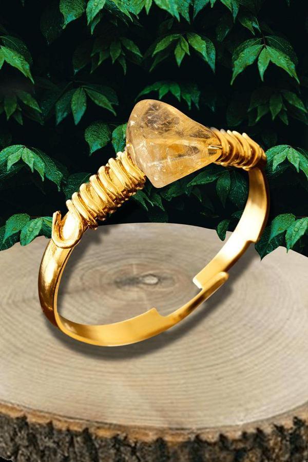 Sertifikalı Kırık Taşlı Gold Model Sitrin Taşı Yüzük - Ayarlamalı - Image 1