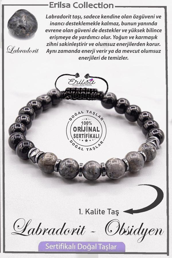 Sertifikalı AAA+ Kalite Gerçek Obsidyen  - Labradorit Taşı Bileklik - Image 1