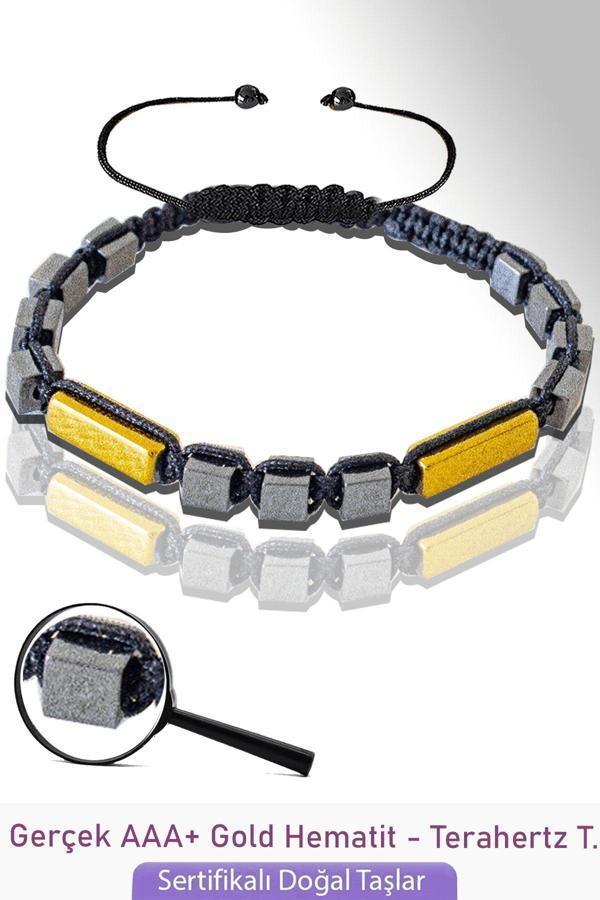 Sertifikalı Gold Hematit - Dikdörtgen - Terahertz Taşı Bileklik (Titreşim Taşı) - Image 1