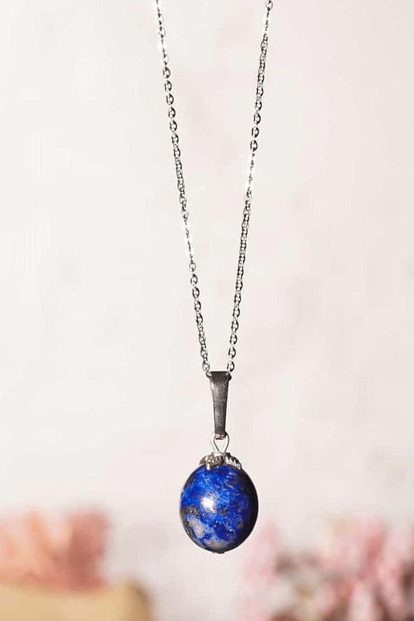 Sertifikalı 1.kalite Lapis Lazuli Taşı Kolye - Gümüş Aparatlı - Image 1