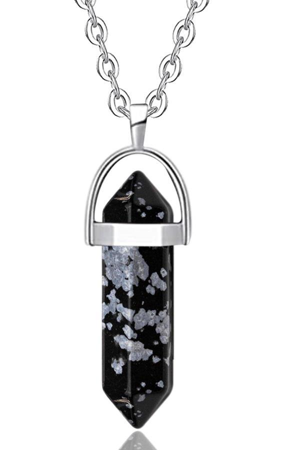 Sertifikalı Çivi Model Karlı Obsidyen Taşı Kolye Doğal Siyah Gri Renk 50 cm - Image 1