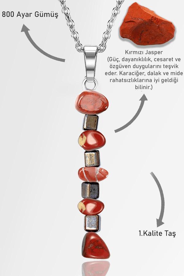 Sertifikalı AAA+ Kırık Taşlı Model Kırmızı Jasper Taşı Kolye - Image 1