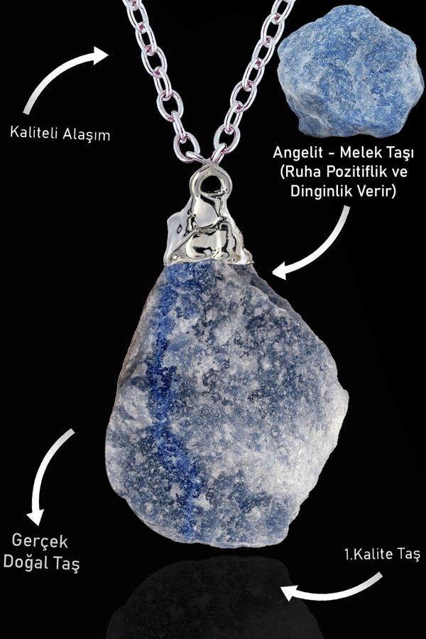 Sertifikalı Ham İşlenmemiş Angelit  Taşı Kolye (Melek Taşı) - Image 1