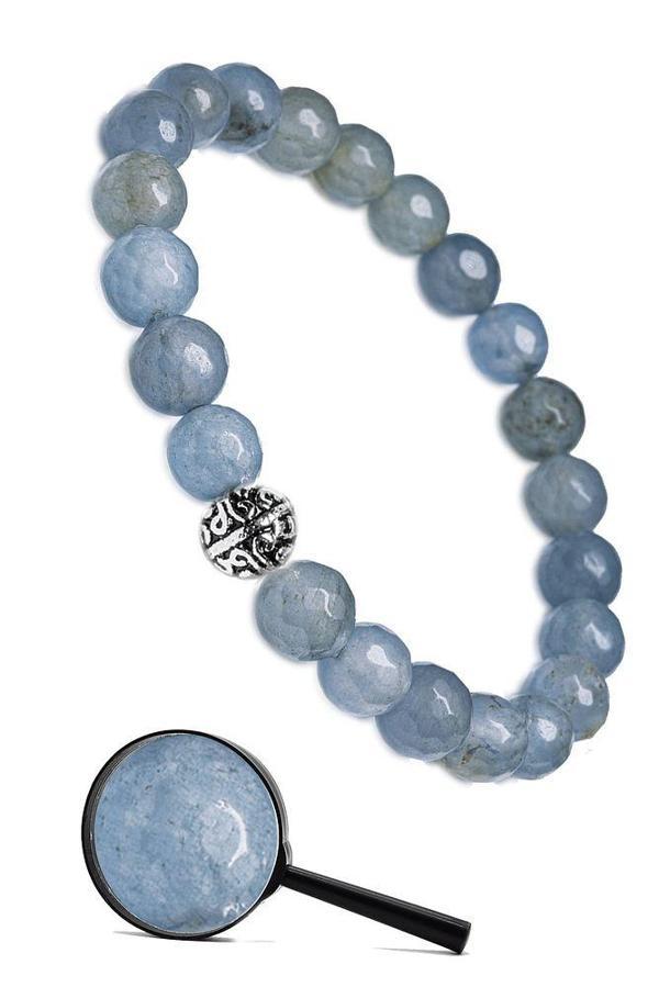 Sertifikalı Gümüş Aparatlı Fasetli Doğal Açık Mavi Akik Taşı Bileklik - Image 1