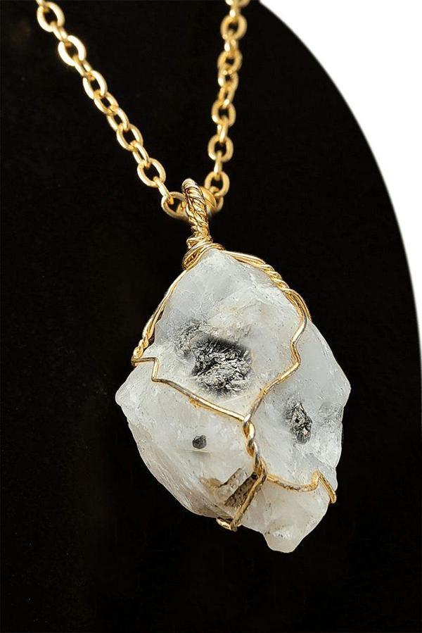 Sertifikalı Gold Tel Sargılı Ham İşlenmemiş Ay Taşı Kolye - Image 1