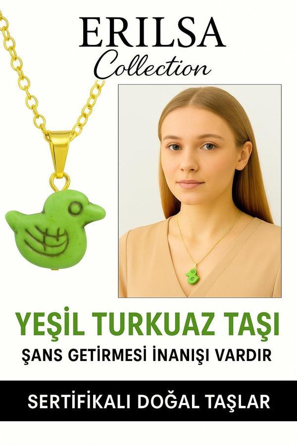 Sertifikalı Kuş Model Yeşil Turkuaz Taşı Kolye – Şifa, Koruma ve Ruhsal Uyum Taşı - Image 1