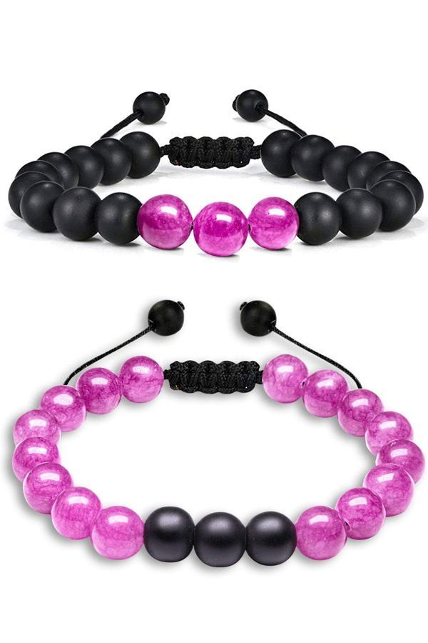 Sertifikalı Doğal Pembe Gül Kuvars Oniks Taşı Doğal Taş Bileklik Seti - Image 1