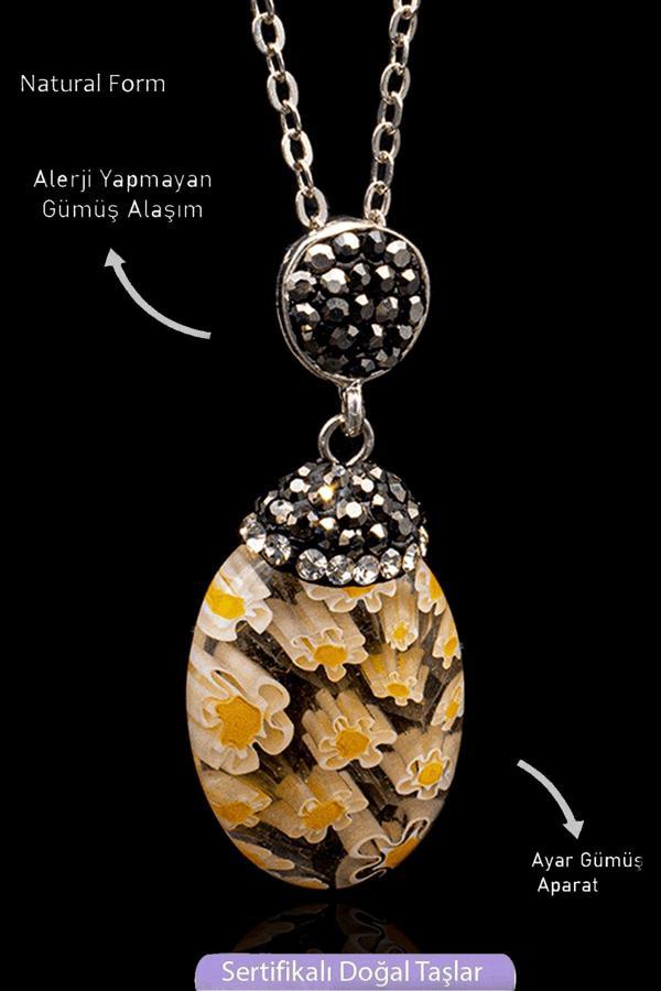 Sertifikalı Zirkon Taşlı Model Sarı Murano Kuvars Taşı Kolye - Image 1