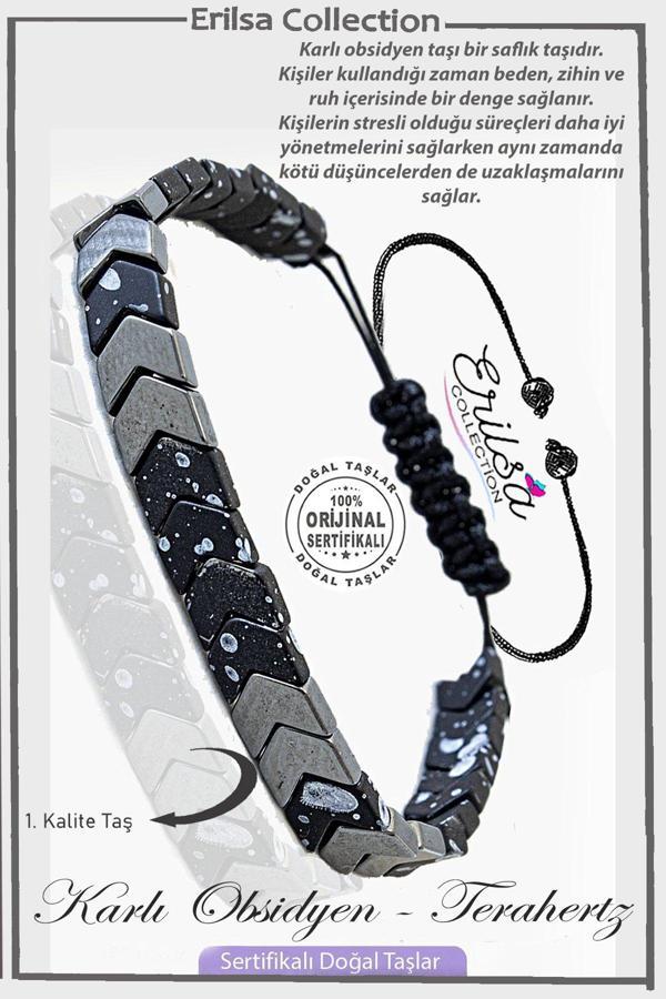 Sertifikalı Çavuş Model Gerçek Hematit - Karlı Obsidyen Taşı Bileklik - Image 1
