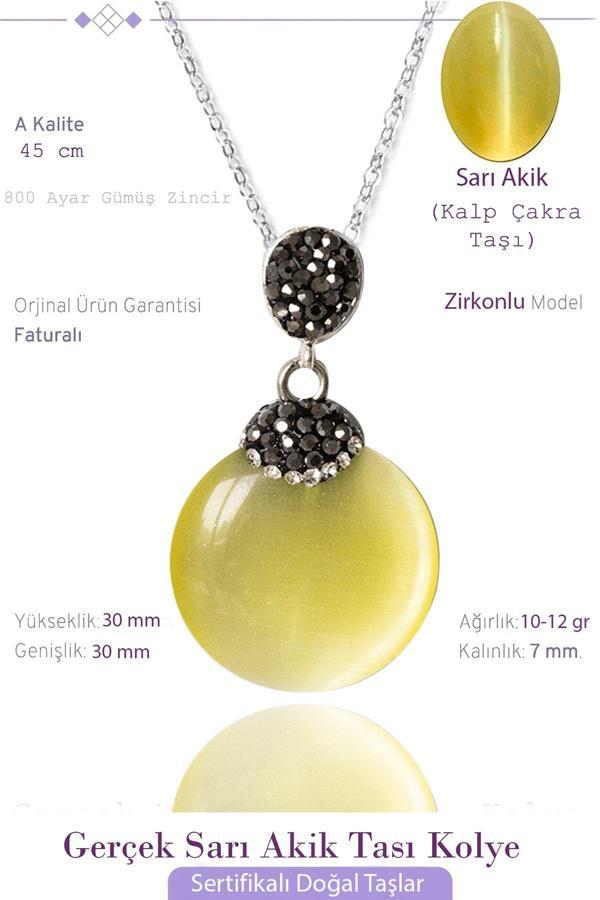 Sertifikalı Zirkon Taşlı Sarı Akik Taşı Kolye - Image 1