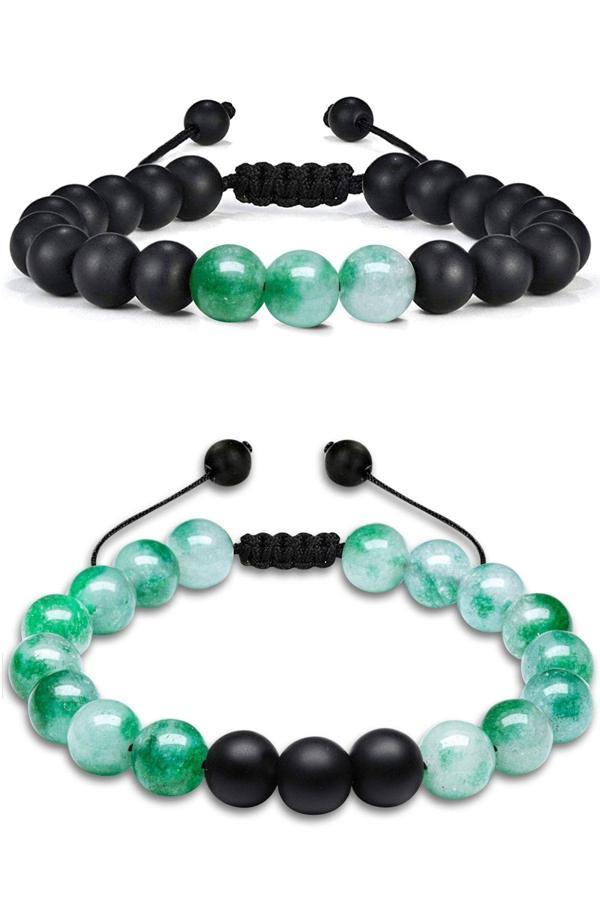 Sertifikalı Gerçek Mavi Akik Taşı Çift Doğal Taş Bileklik Seti Doğal Mavi Renk - Image 1