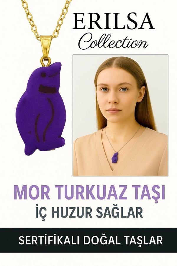 Sertifikalı Penguen Model Mor Turkuaz Taşı Kolye – Şans, Koruma ve Ruhsal Dönüşüm - Image 1