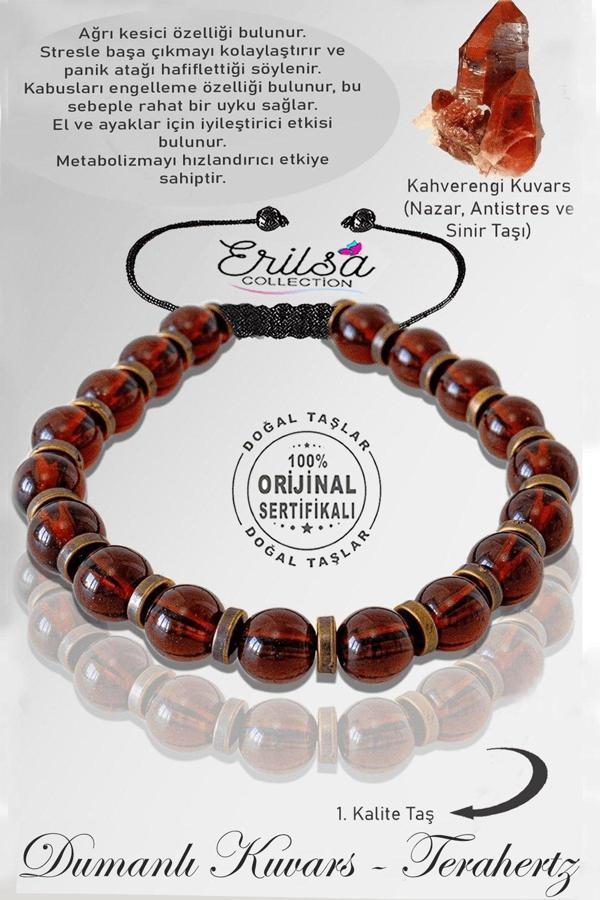 Sertifikalı Silver Rose Hematit - Kahverengi Dumanlı Kuvars Taşı Bileklik - Ayarlamalı - Image 1