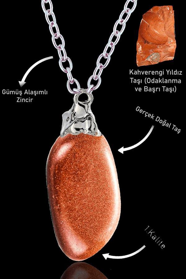 Sertifikalı Ham Tamburlanmış Gerçek Kahverengi Yıldız Taşı Kolye - Image 1