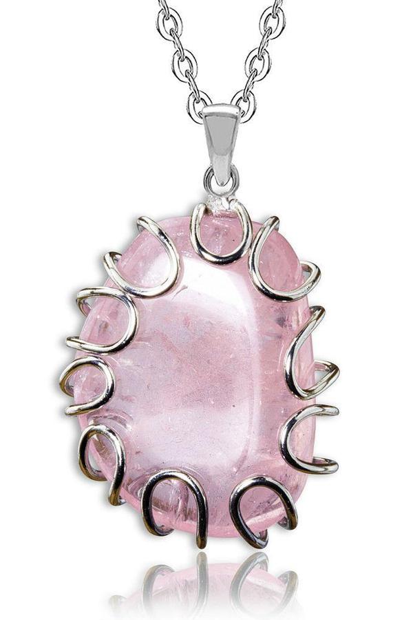Sertifikalı Yüksek Kalite El Örmesi Doğal Pembe Kuvars Taşı Doğal Taş Kolye - Image 1