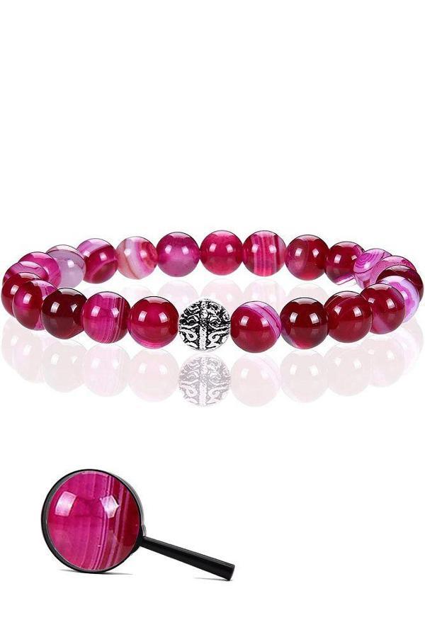 Sertifikalı Gümüş Aparatlı Doğal Pembe Akik Taşı Bileklik - Image 1