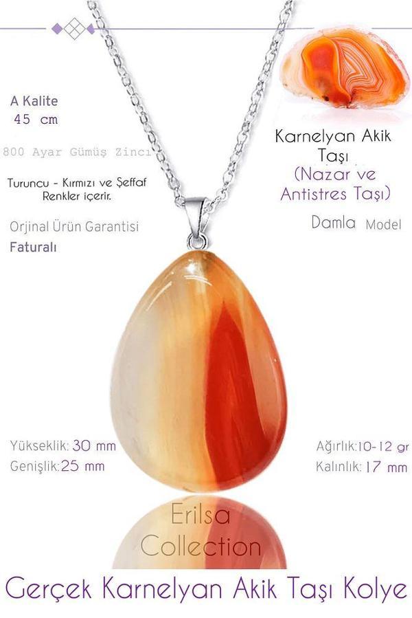 Sertifikalı Damla Model Gerçek Karnelyan Akik Taşı Kolye - Image 1