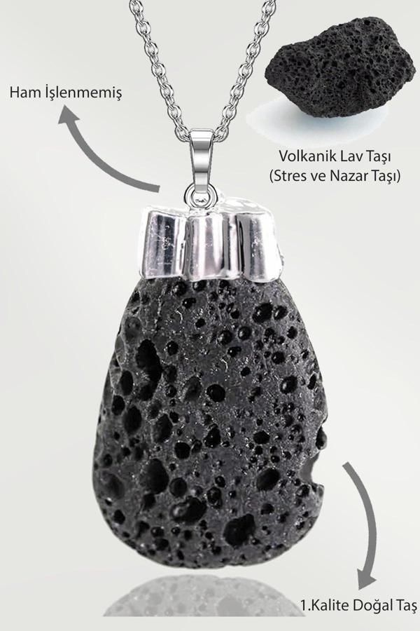 Sertifikalı Tamburlanmış Gerçek Volkanik Lav Taşı Kolye - Image 1