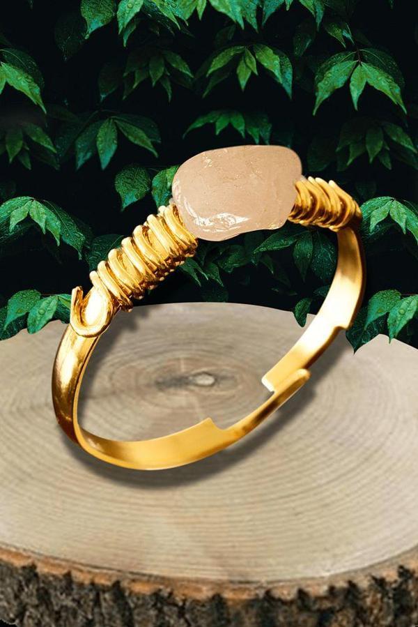 Sertifikalı Kırık Taşlı Gold Model Açık Pembe Kuvars Taşı Yüzük - Ayarlamalı - Image 1