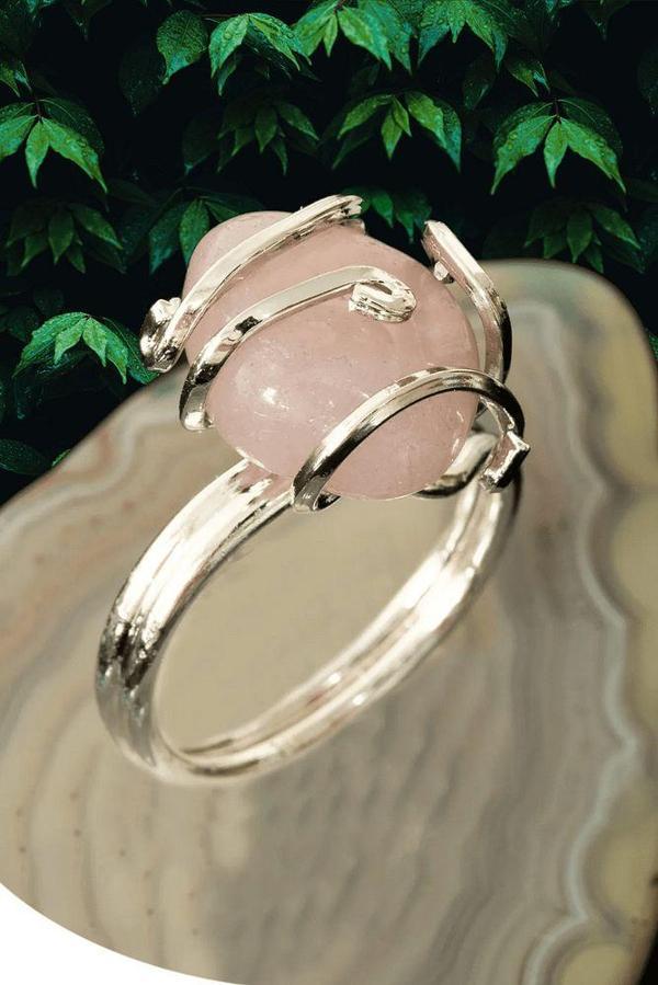 Sertifikalı Gümüş Rokoko Model Pembe Kuvars Taşı Yüzük - Ayarlamalı - Image 1