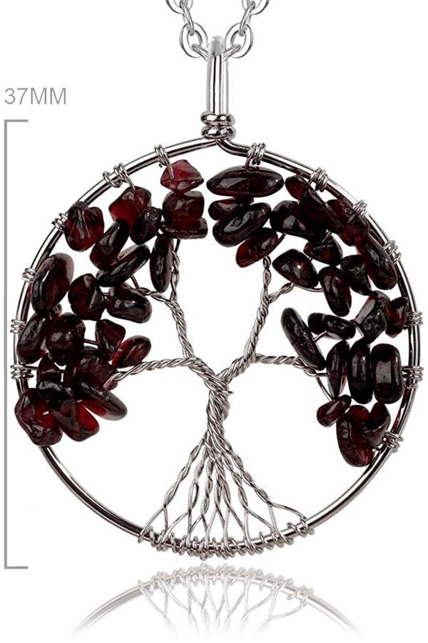Sertifikalı Doğal Lal - Garnet - Granat Taşı Hayat Ağacı Kolye - Image 1