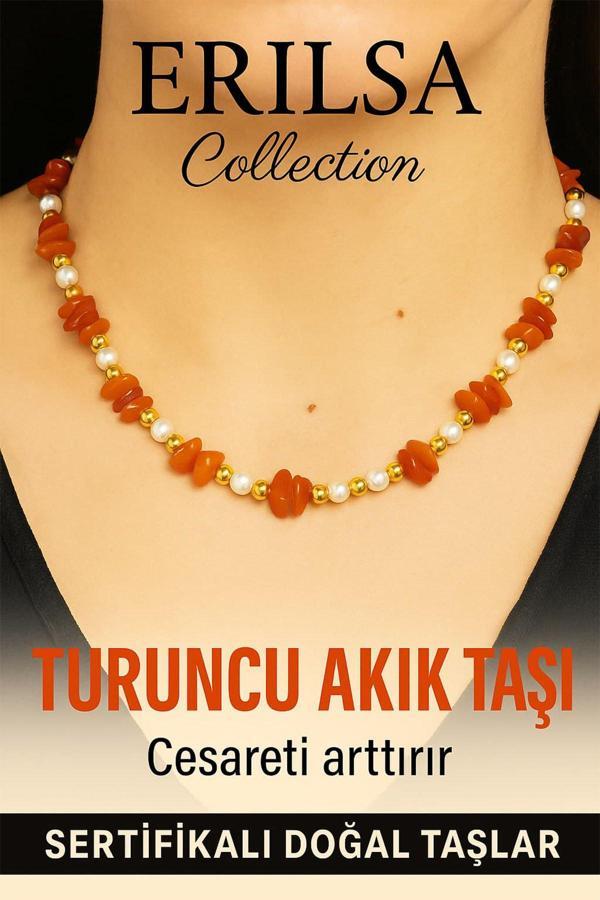 Sertifikalı Kırık Taşlı Model Turuncu Akik Taşı Kolye – Canlı Enerji ve Zarafet - Image 1