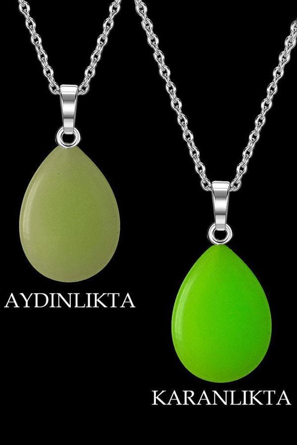 Sertifikalı Damla Model Fosfor Taşı Kolye - Gümüş Aparatlı (KARANLIKTA PARLAR) - Image 1
