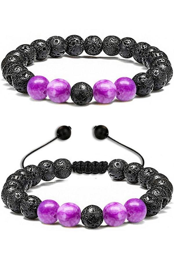 Sertifikalı Doğal Pembe Kuvars Taşı Volkan Lav Taşı Doğal Taş Bileklik Seti - Image 1