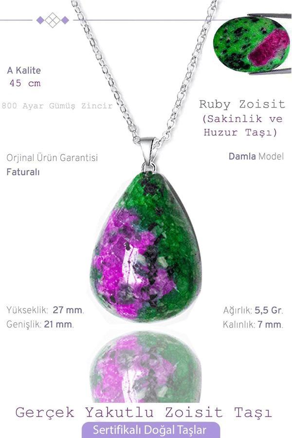Sertifikalı Damla Model Gerçek Ruby Zoisite Kolye - Anyolit Taşı - Image 1