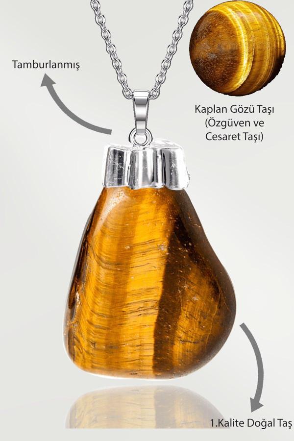 Sertifikalı Tamburlanmış Gerçek Kaplan Gözü Taşı Kolye - Image 1