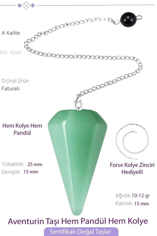 Sertifikalı Aventurin Taşı Pandül Sarkaç Hem Pandül - Hem Kolye Yeşil Renk  - Image 1