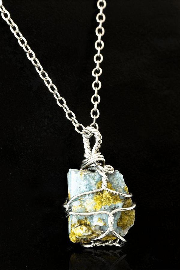 Sertifikalı Ham Tel Sargılı Larimar Taşı Kolye (Atlantis Taşı) - Image 1