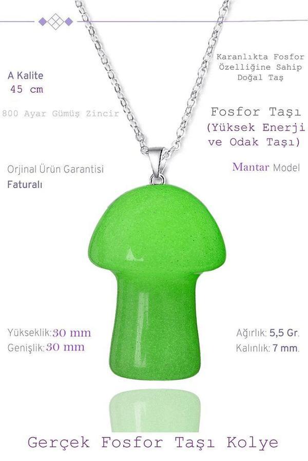 Sertifikalı Mantar Model Fosfor Taşı Kolye (Gümüş Aparatlı) - Image 1