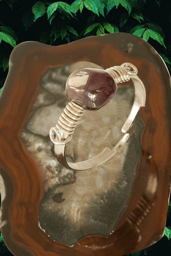 Sertifikalı Kırık Taşlı Gümüş Model Lal Garnet Granat Taşı Yüzük - Ayarlamalı - Image 1