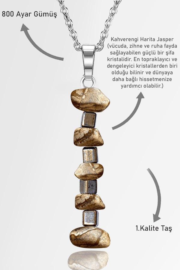 Sertifikalı AAA+ Kırık Taşlı Model Kahverengi Harita Jasper Taşı Kolye - Image 1