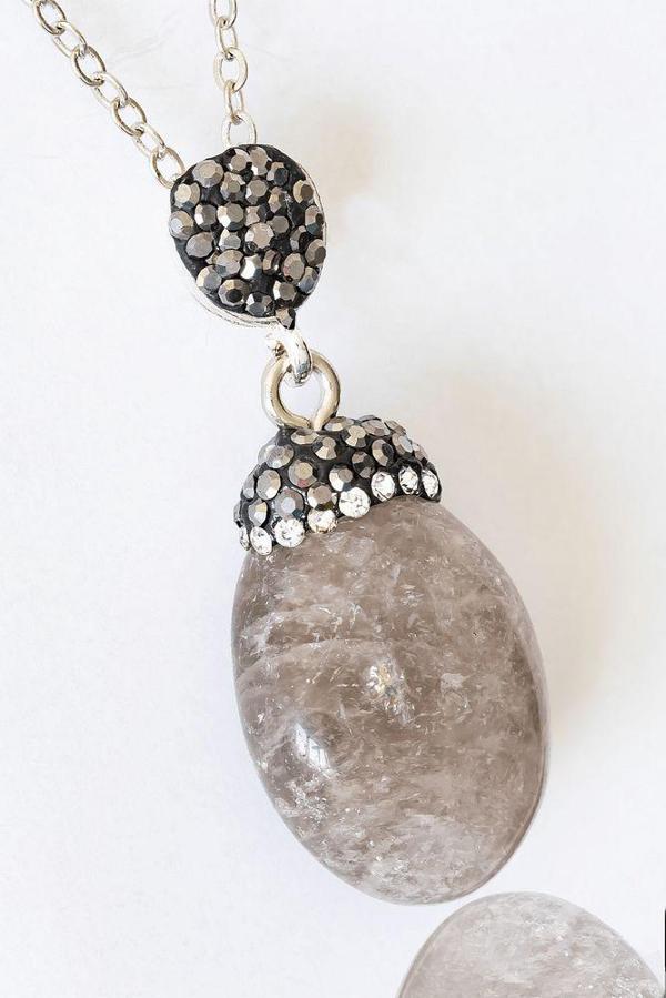 Sertifikalı Zirkon Taşlı Model Ham Dumanlı Kuvars Taşı Kolye - Image 1