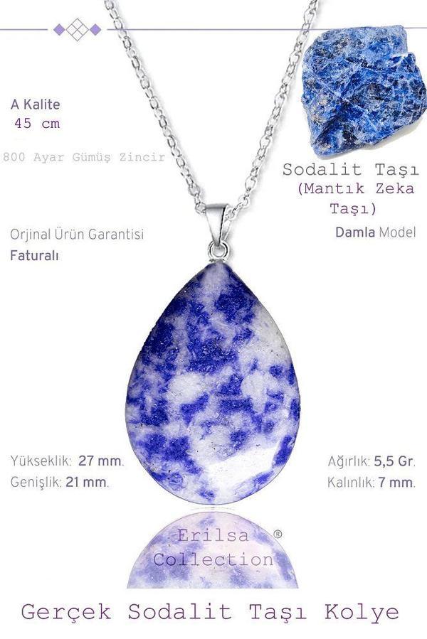 Sertifikalı Damla Model Sodalit Taşı Kolye (GÜMÜŞ APARATLI) - Image 1