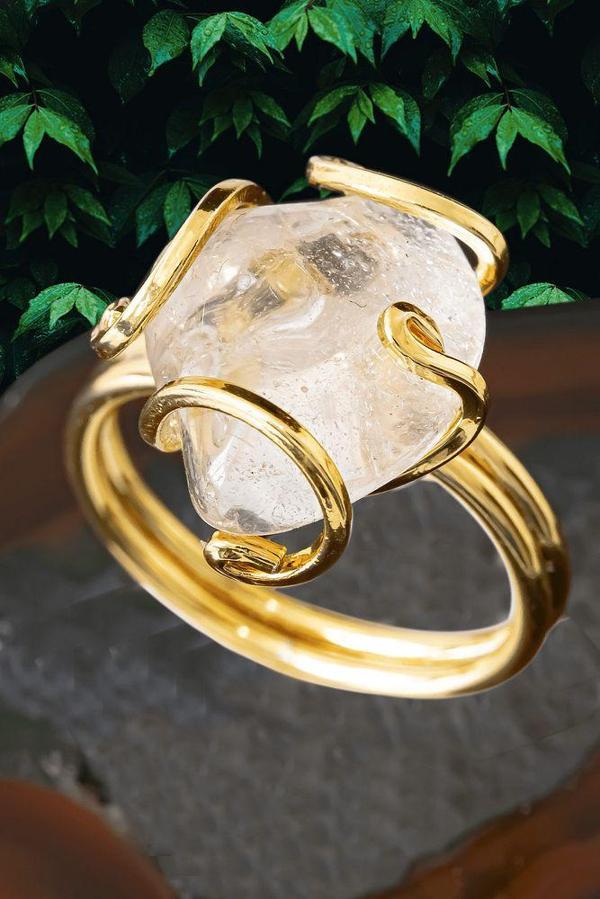Sertifikalı Gold Rokoko Model Kristal Kuvars Taşı Yüzük - Ayarlamalı - Image 1