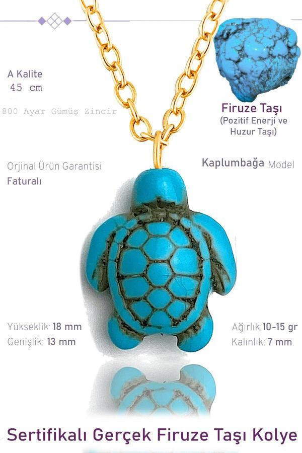 Sertifikalı Gold Kaplumbağa Model Gerçek Firuze Taşı Kolye - Mini Boy - Image 1