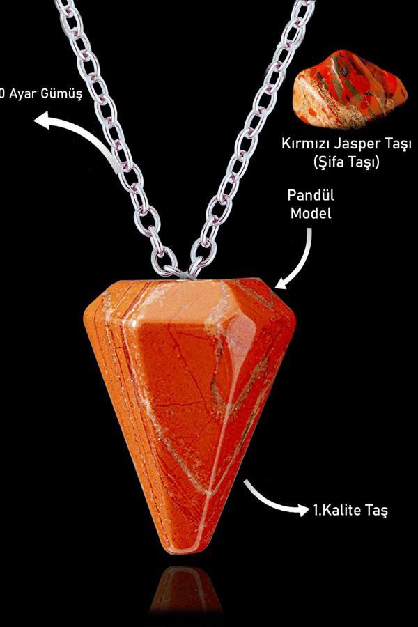 Sertifikalı Orijinal Pandül Model Kırmızı Jasper Taşı Kolye - Image 1