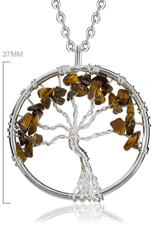 Sertifikalı Doğal Kaplan Gözü Taşı Hayat Ağacı Kolye - Image 1