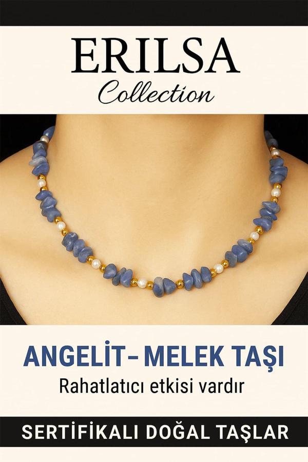 Sertifikalı Kırık Taşlı Model İnci – Angelit (Melek Taşı) Kolye - Image 1