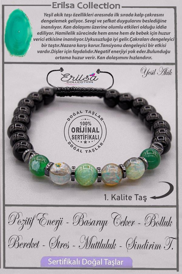 Sertifikalı AAA+ Kalite Gerçek Obsidyen - Yeşil Akik Taşı Bileklik - Image 1