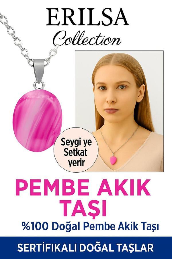 Sertifikalı Oval Pembe Akik Taşı Kolye – Sevgi, Sakinlik ve Ruhsal Denge Taşı - Image 1