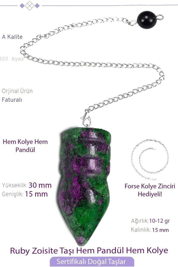 Sertifikalı Ruby Zoisite - Anyolit Taşı Pandül Sarkaç Hem Pandül - Hem Kolye - Image 1
