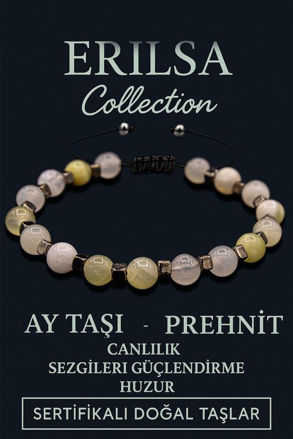 Sertifikalı Terahertz & Ay Taşı - Prehnit Bileklik – Sezgi, Şefkat ve Koruma - Image 1