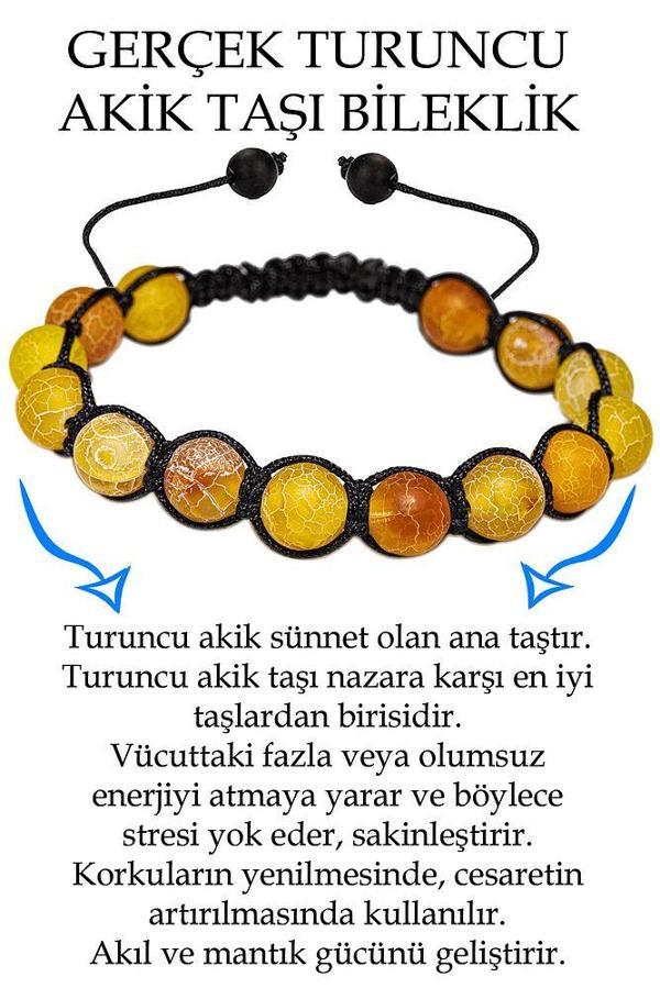 Sertifikalı Damarlı Ham Işlenmemiş Turuncu Akik Taşı Bileklik - Makrome - Image 1