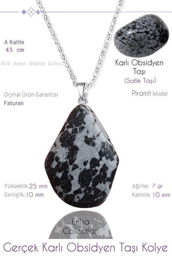 Sertifikalı Piramit Model Karlı Obsidyen Taşı Kolye - Image 1