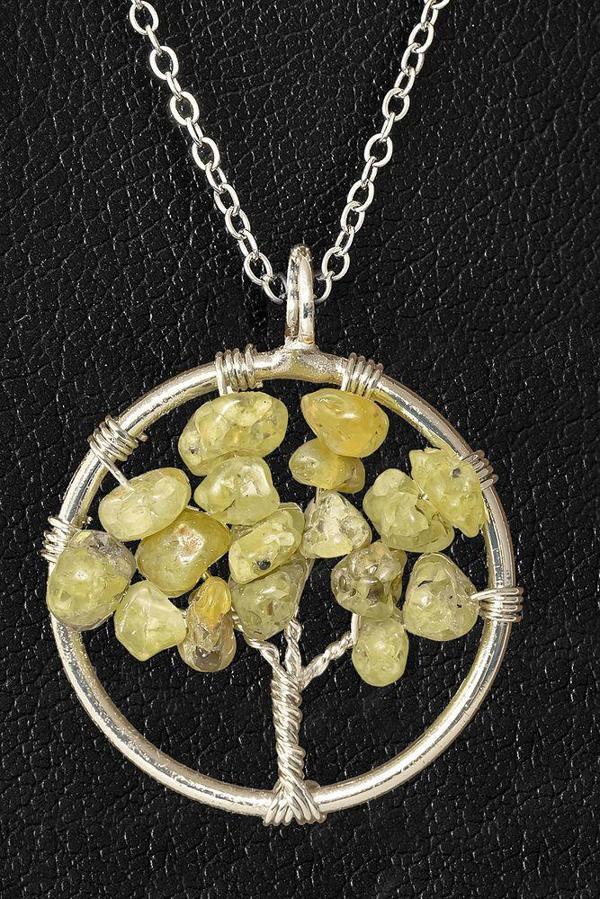 Sertifikalı Prehnite - Prinayt Taşı Hayat Ağacı Kolye - Image 1