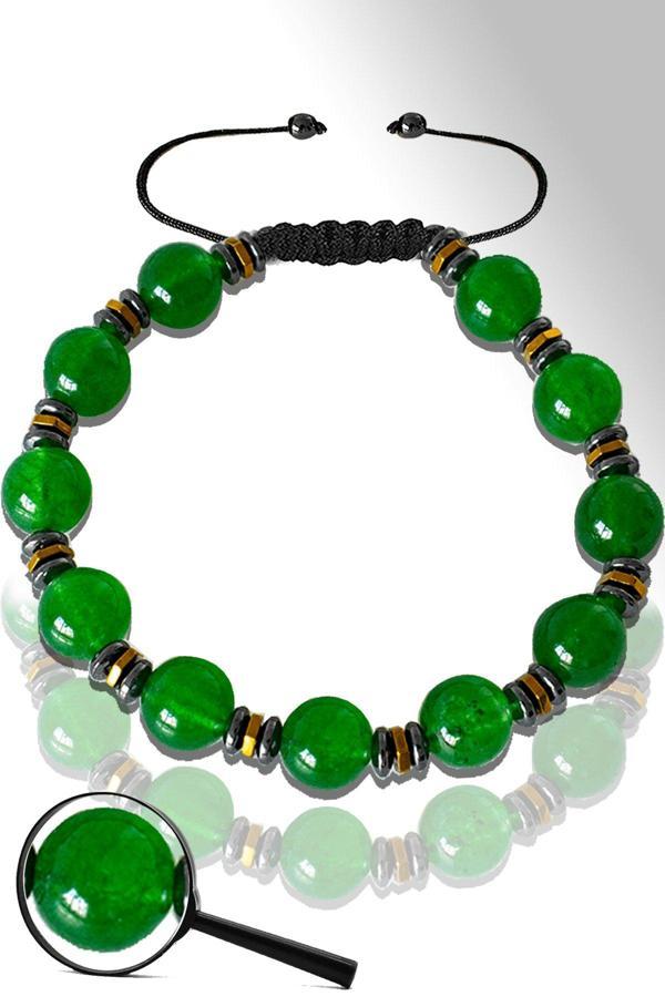 Sertifikalı Gold Silver Hematitli Doğal Yeşim Taşı Bileklik - Ayarlamalı - Image 1